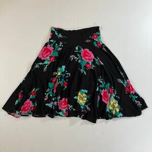 Ric Rac Women's Medium Black Pixel Floral Print High Waist Flared Skater Skirt